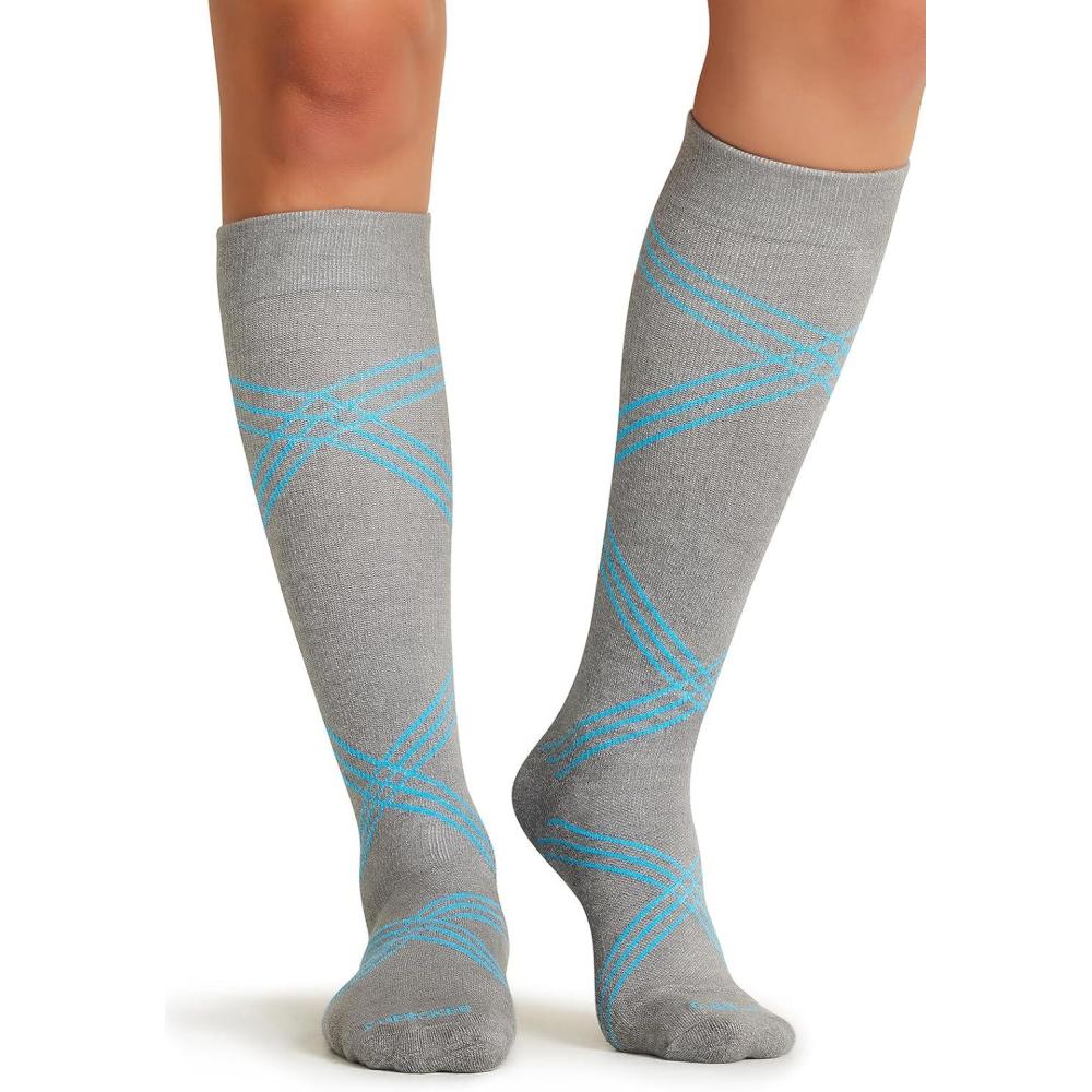 imageCherokee Unisex Knee High Compression Socks 1520 mmHg Arch Support MoistureWicking 1 Pair LXSUPPORTTwisted Turquoise