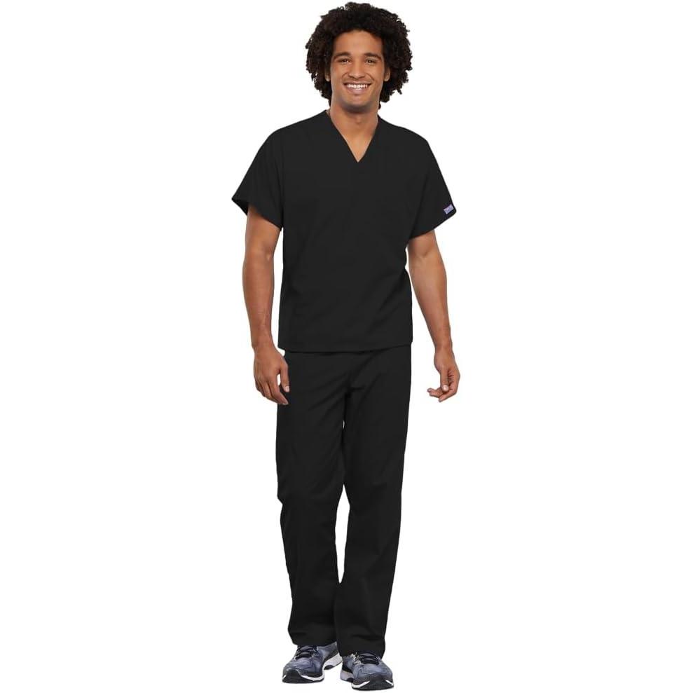 imageCherokee Unisex Scrub Set for Men amp Women VNeck Top amp Drawstring Cargo Pant Easy Care amp Fade Resistant CK00044CBlack