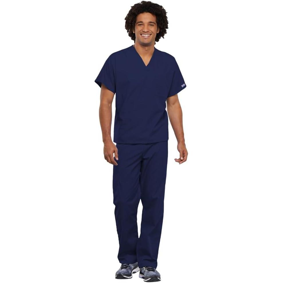 imageCherokee Unisex Scrub Set for Men amp Women VNeck Top amp Drawstring Cargo Pant Easy Care amp Fade Resistant CK00044CNavy