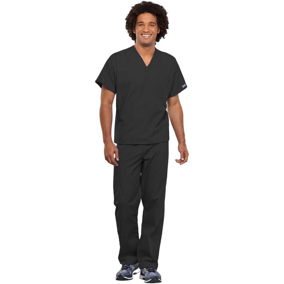 imageCherokee Unisex Scrub Set for Men amp Women VNeck Top amp Drawstring Cargo Pant Easy Care amp Fade Resistant CK00044CPewter