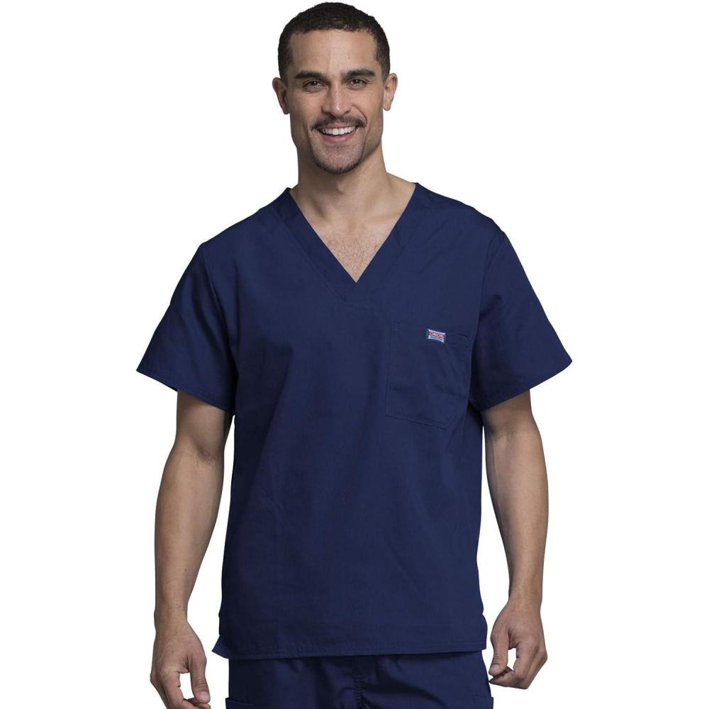 imageCherokee VNeck Mens Scrub Top with Chest Pocket Durable Fade Resistant and Easy CareNavy