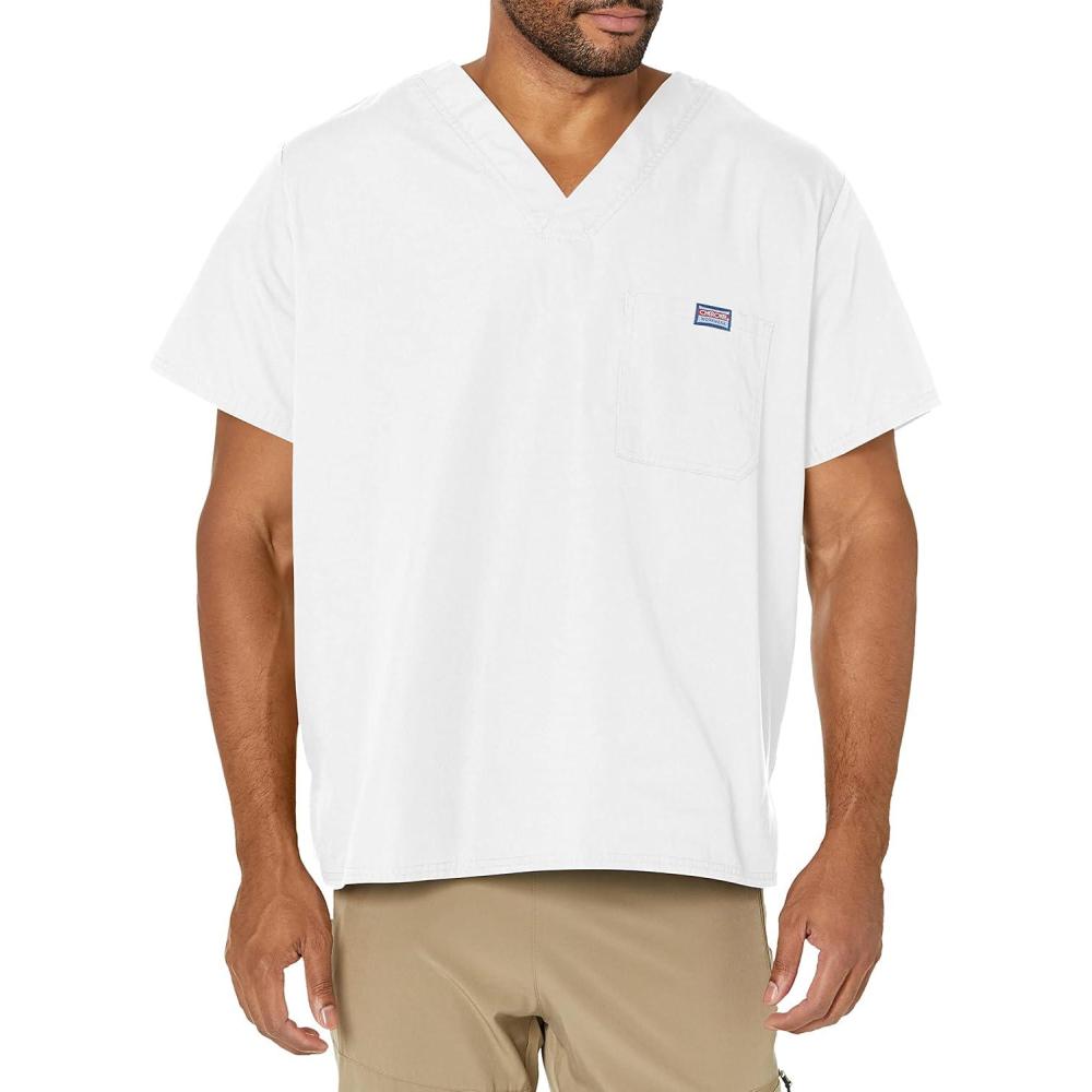 imageCherokee VNeck Mens Scrub Top with Chest Pocket Durable Fade Resistant and Easy CareWhite