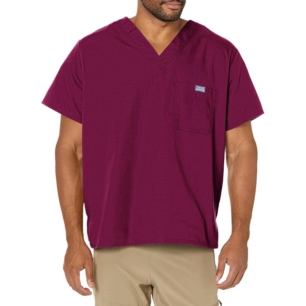 imageCherokee VNeck Mens Scrub Top with Chest Pocket Durable Fade Resistant and Easy CareWine