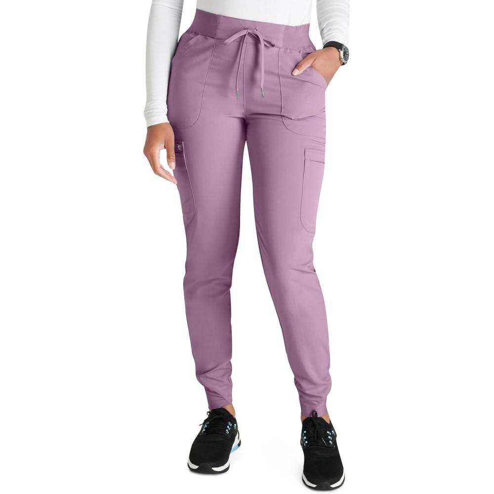 imageCherokee Women MidRise PullOn Scrub Jogger Pant with 4 Pockets and Elastic Jogger Waist CK138AMauve Haze