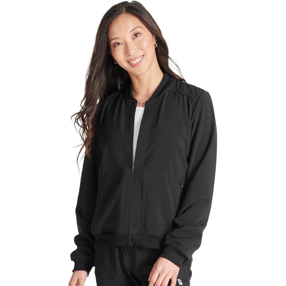 imageCherokee Women Scrubs Jacket Zip Front Bomber CK349ABlack