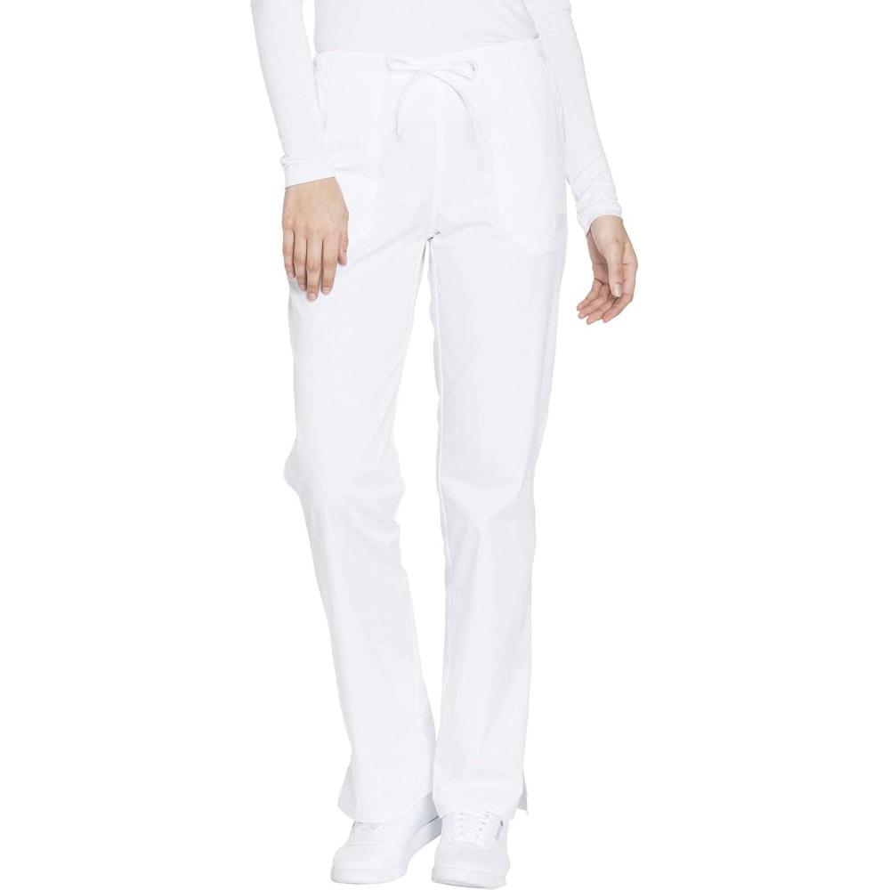 imageCherokee Women Scrubs Pant Workwear Core Stretch Mid Rise Straight Leg Drawstring WW130White