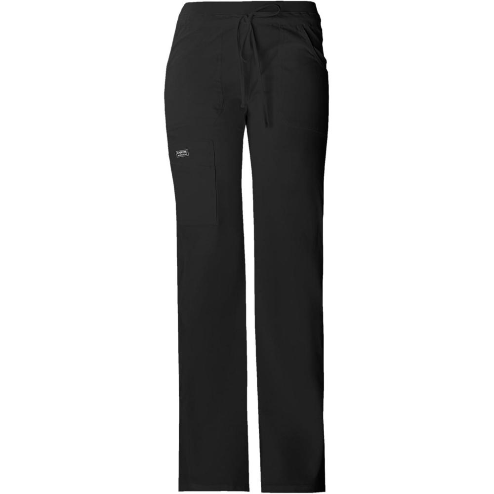 imageCherokee Women Scrubs Pants Low Rise Flare Leg Bottoms Adjustable Drawstring with 6 Pockets 24001Black