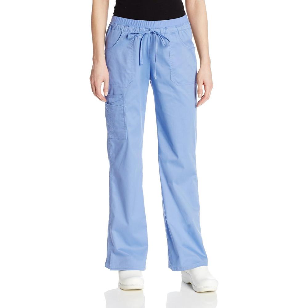 imageCherokee Women Scrubs Pants Low Rise Flare Leg Bottoms Adjustable Drawstring with 6 Pockets 24001Ciel