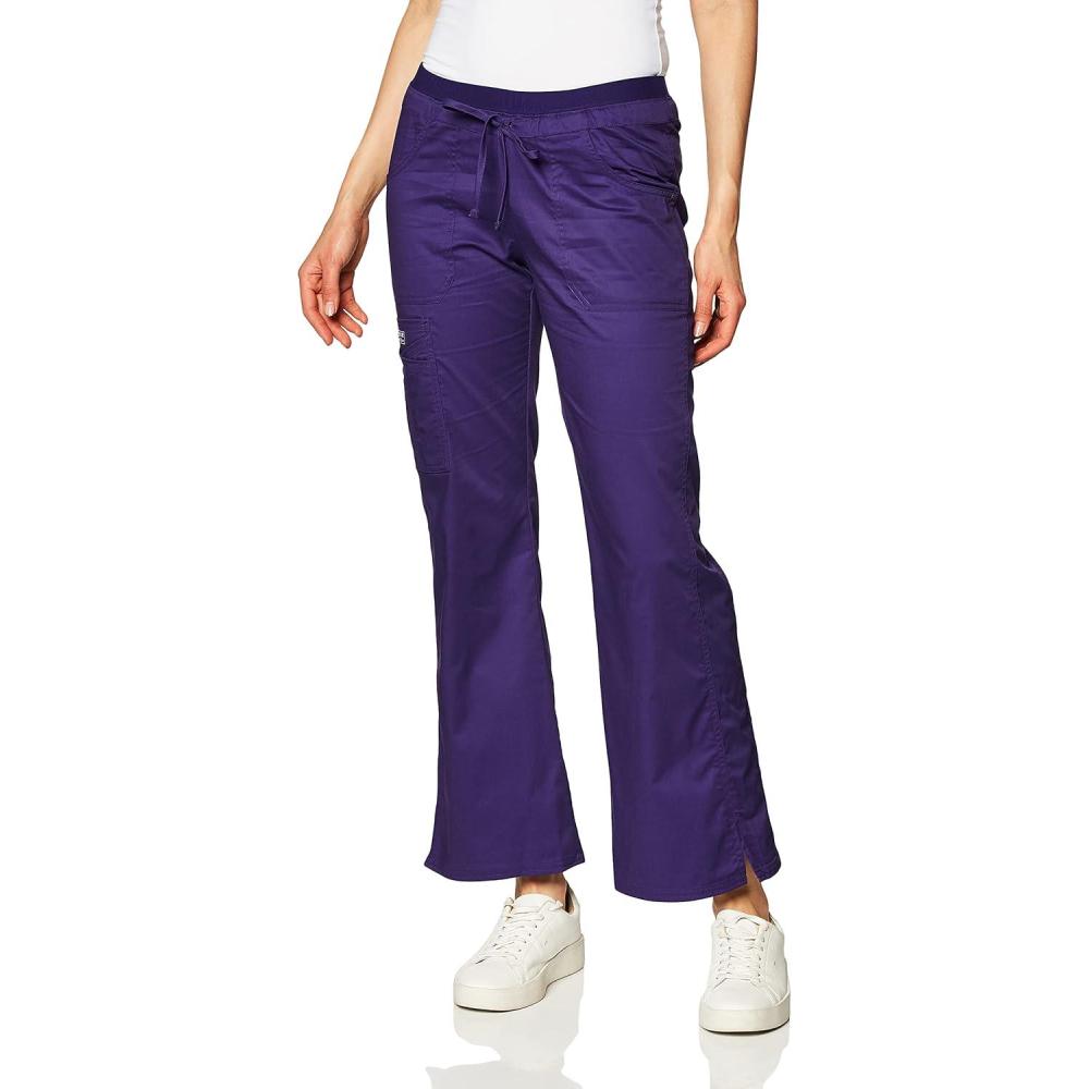 imageCherokee Women Scrubs Pants Low Rise Flare Leg Bottoms Adjustable Drawstring with 6 Pockets 24001Grape