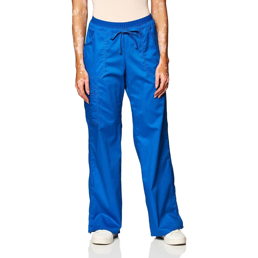 imageCherokee Women Scrubs Pants Low Rise Flare Leg Bottoms Adjustable Drawstring with 6 Pockets 24001Royal