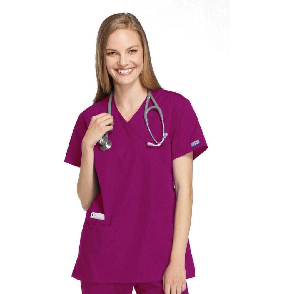 imageCherokee Women Scrubs Top Workwear Originals Mock Wrap Tunic 4801Azalea