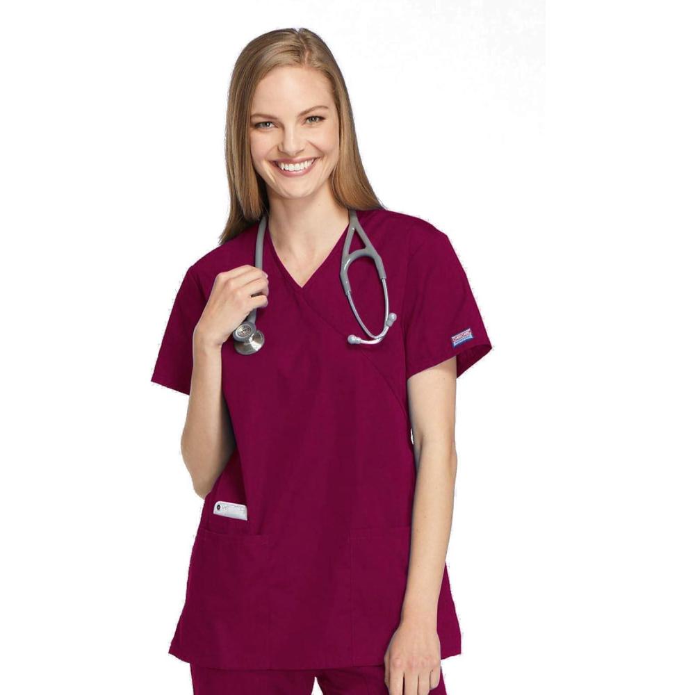 imageCherokee Women Scrubs Top Workwear Originals Mock Wrap Tunic 4801Wine