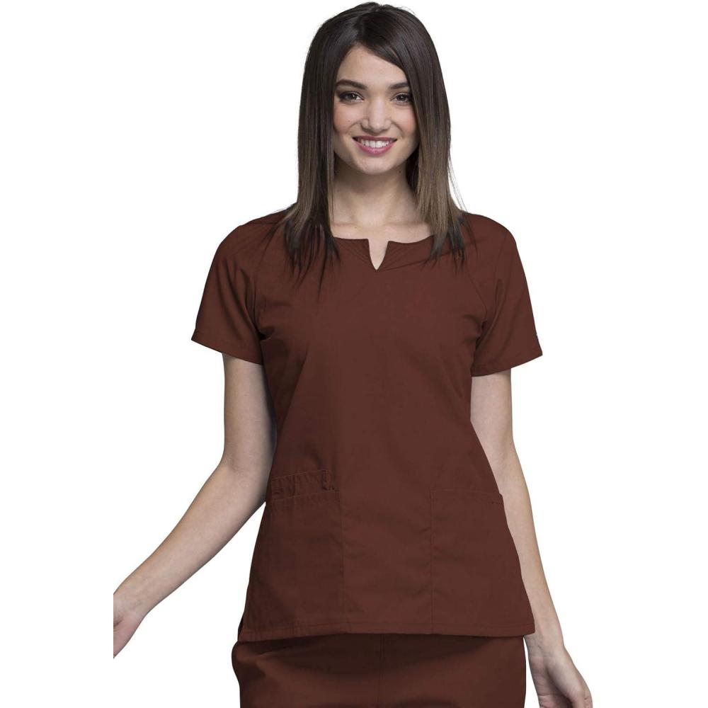imageCherokee Women Scrubs Top Workwear Originals Round Neck 4824Chocolate