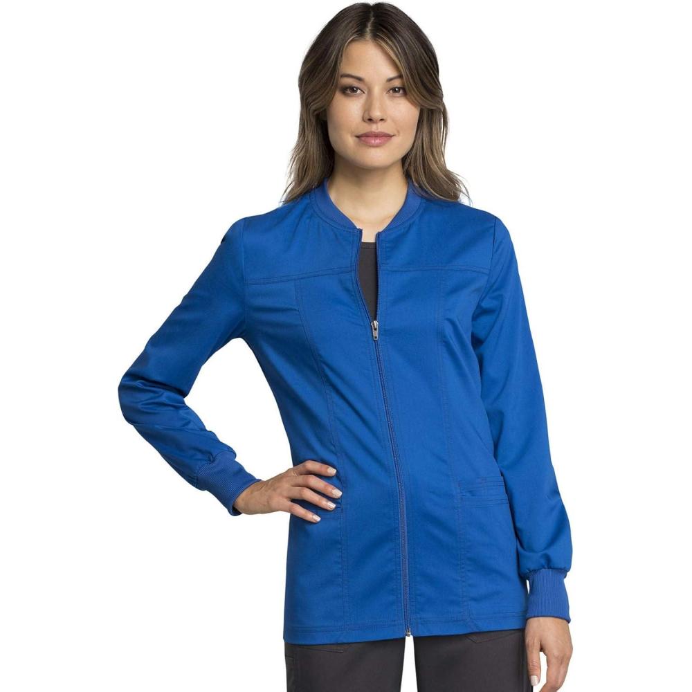 imageCherokee Women Warm Up Scrubs Jacket Modern Classic Fit with Zip Front WW305ABRoyal