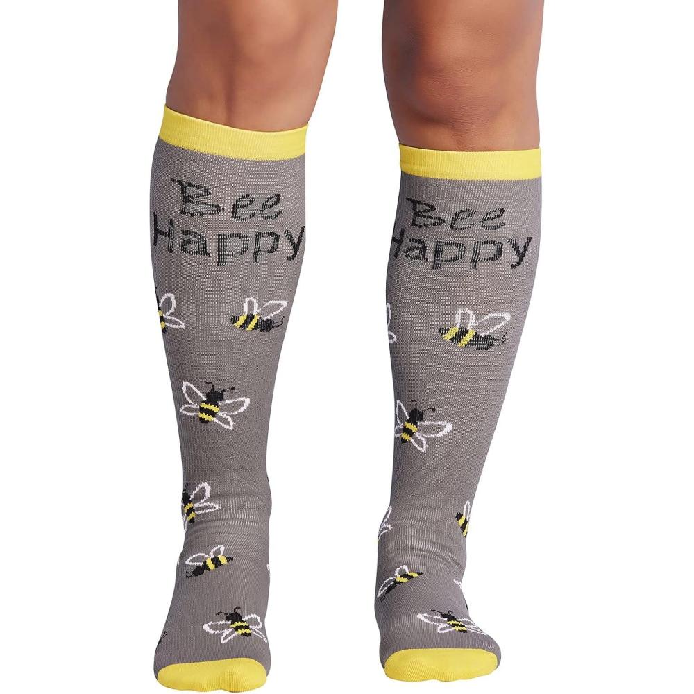 imageCherokee Womens 1015mmHg Compression Socks Fun Print Knee Highs with Light Support Soft Feel PRINTSUPPORTBee Happy