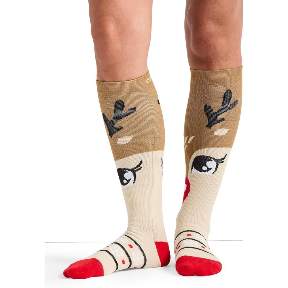 imageCherokee Womens 1015mmHg Compression Socks Fun Print Knee Highs with Light Support Soft Feel PRINTSUPPORTDeer Santa