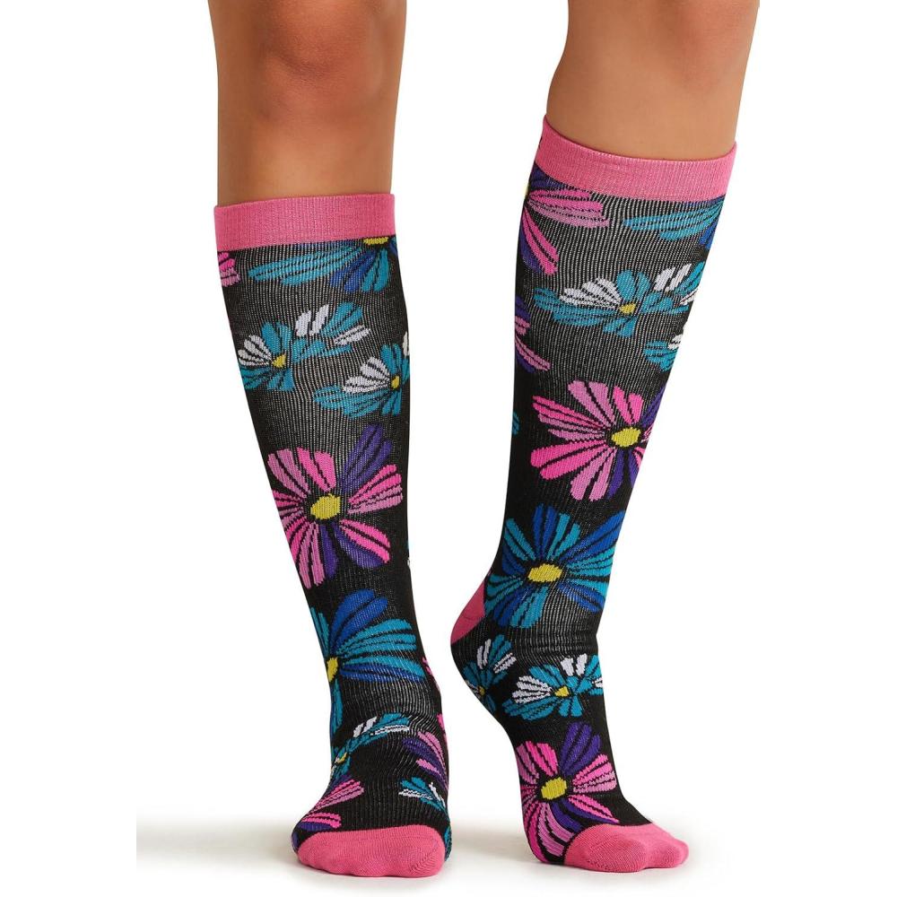 imageCherokee Womens 1015mmHg Compression Socks Fun Print Knee Highs with Light Support Soft Feel PRINTSUPPORTFloral Flashback