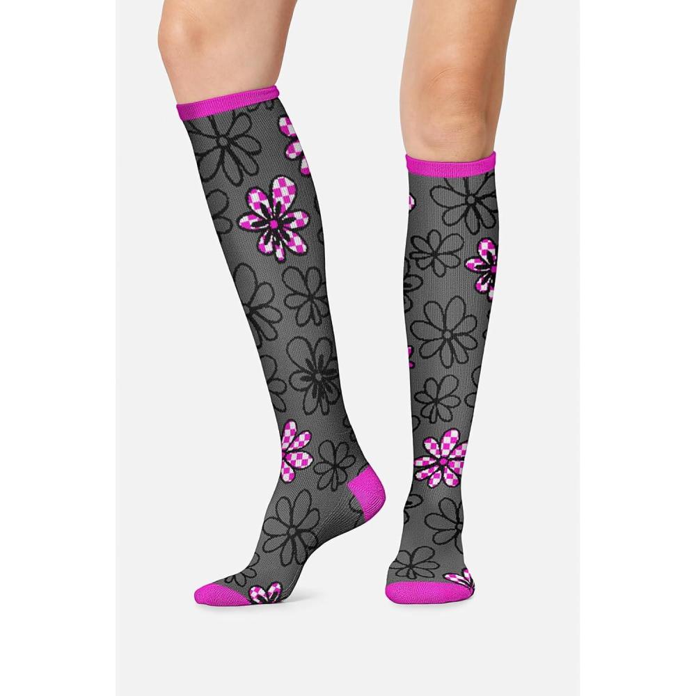imageCherokee Womens 1015mmHg Compression Socks Fun Print Knee Highs with Light Support Soft Feel PRINTSUPPORTFlower Power