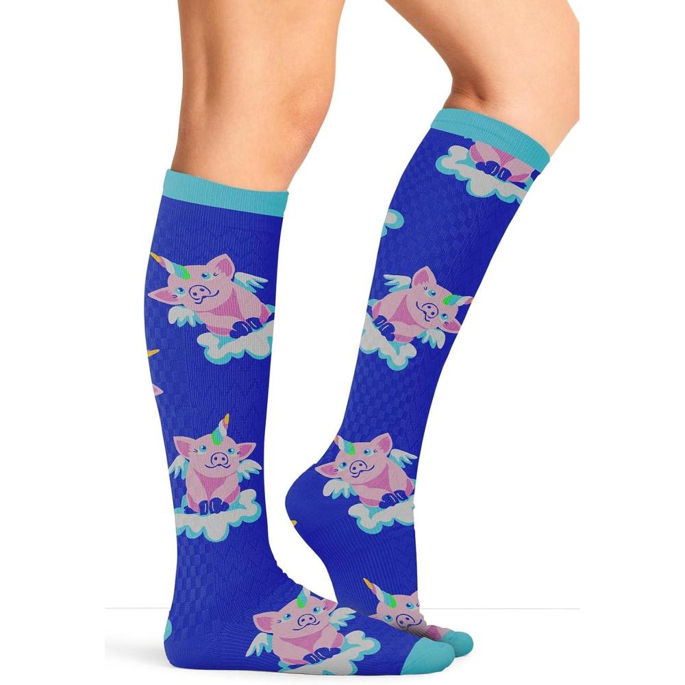 imageCherokee Womens 1015mmHg Compression Socks Fun Print Knee Highs with Light Support Soft Feel PRINTSUPPORTFlying Magic