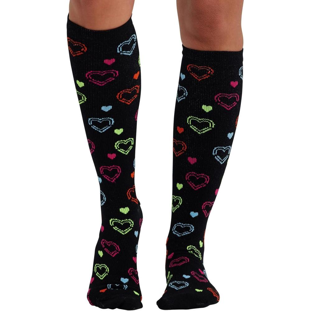 imageCherokee Womens 1015mmHg Compression Socks Fun Print Knee Highs with Light Support Soft Feel PRINTSUPPORTHearts on the Line