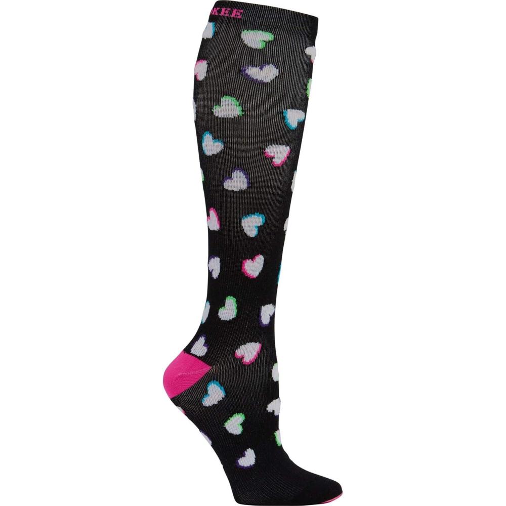 imageCherokee Womens 1015mmHg Compression Socks Fun Print Knee Highs with Light Support Soft Feel PRINTSUPPORTNeon Hearts