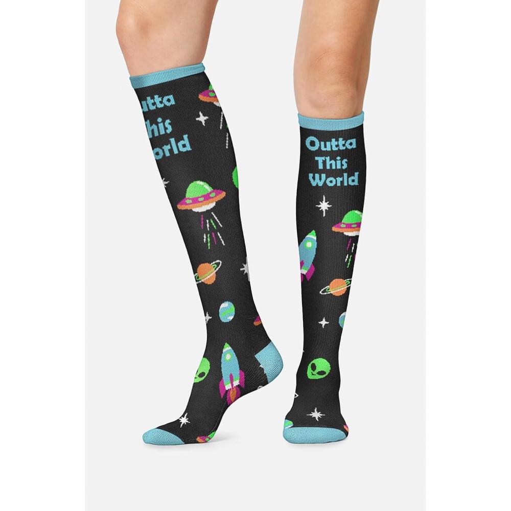 imageCherokee Womens 1015mmHg Compression Socks Fun Print Knee Highs with Light Support Soft Feel PRINTSUPPORTOutta This World