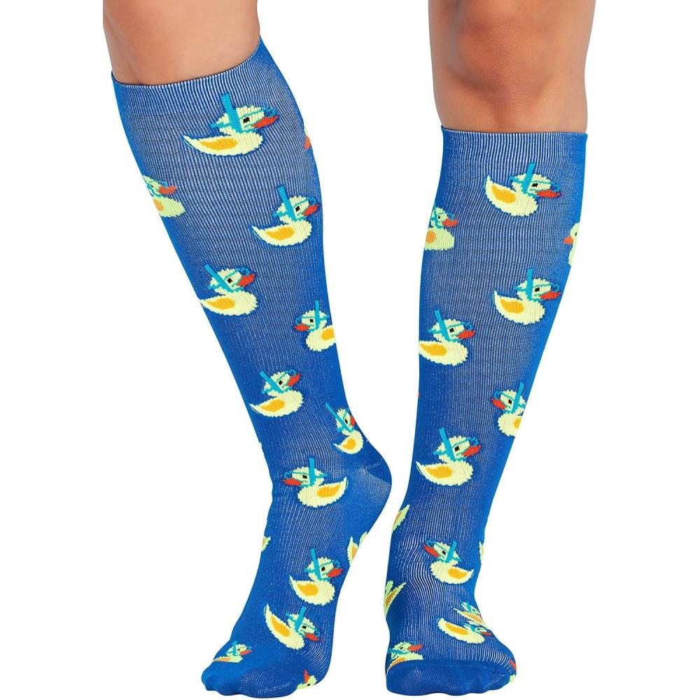 imageCherokee Womens 1015mmHg Compression Socks Fun Print Knee Highs with Light Support Soft Feel PRINTSUPPORTRubber Duckies