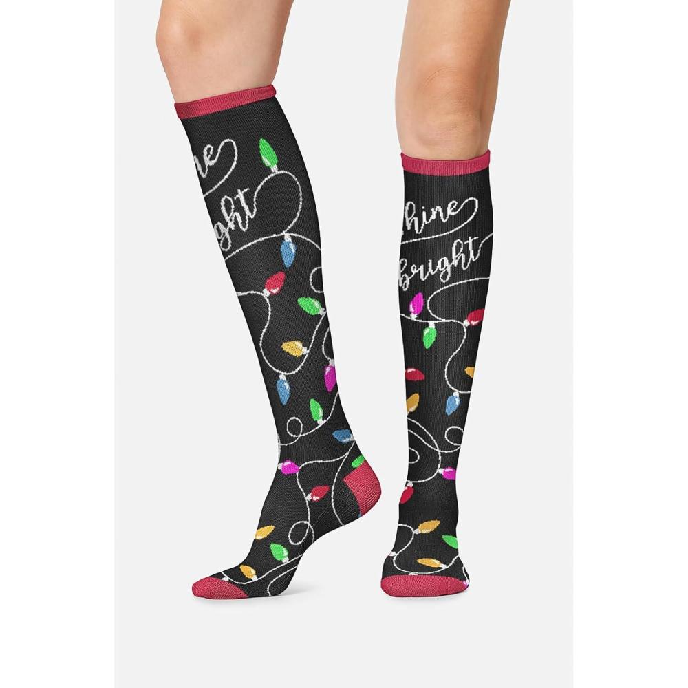 imageCherokee Womens 1015mmHg Compression Socks Fun Print Knee Highs with Light Support Soft Feel PRINTSUPPORTShine Bright