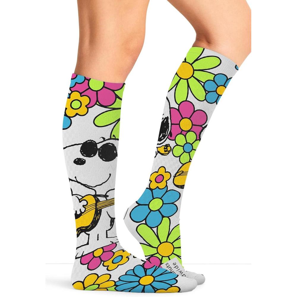 imageCherokee Womens 1015mmHg Compression Socks Fun Print Knee Highs with Light Support Soft Feel PRINTSUPPORTSnoopy Grooves
