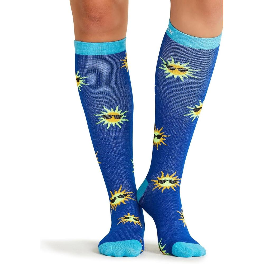 imageCherokee Womens 1015mmHg Compression Socks Fun Print Knee Highs with Light Support Soft Feel PRINTSUPPORTSunny Days