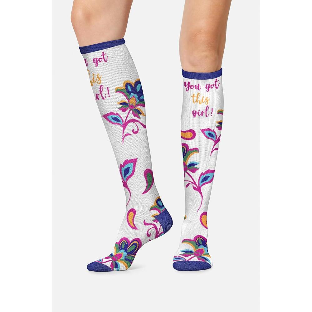 imageCherokee Womens 1015mmHg Compression Socks Fun Print Knee Highs with Light Support Soft Feel PRINTSUPPORTYou Got This Girl