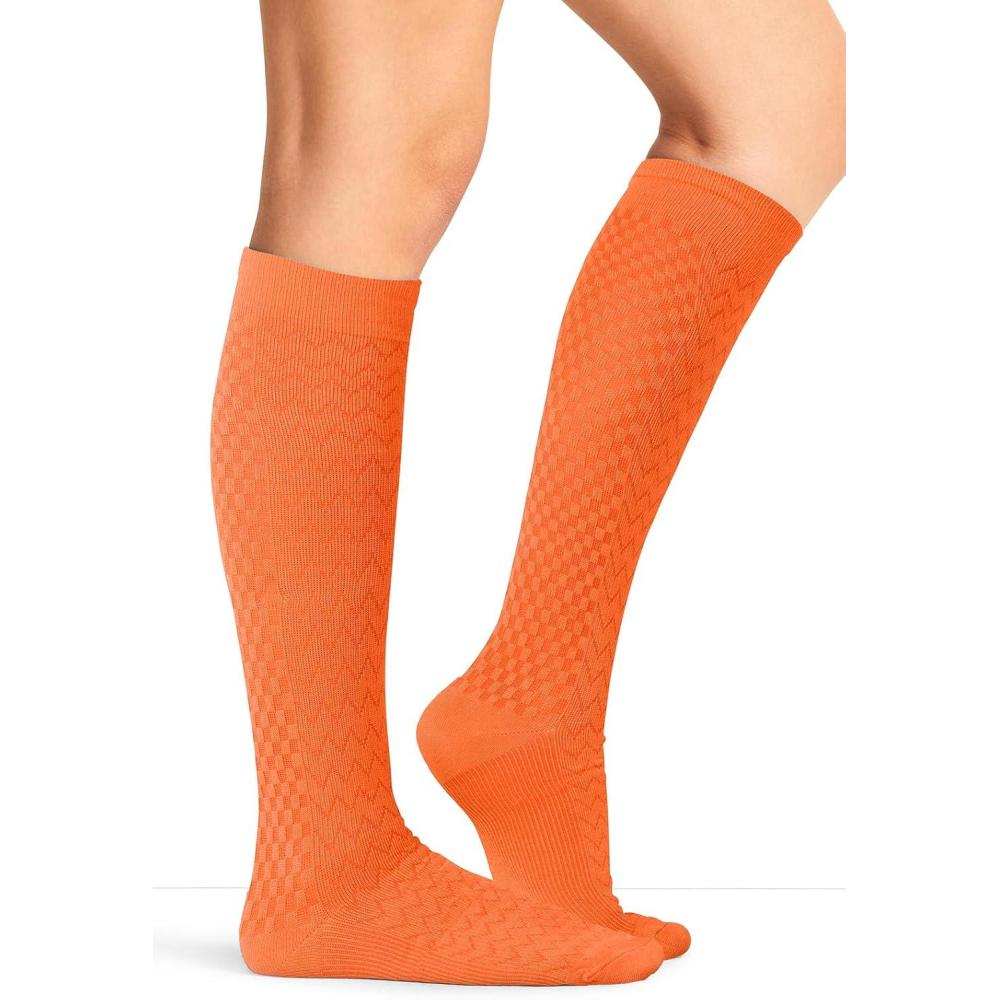 imageCherokee Womens Compression Socks 1015 mmHg Knee High 4Pair Pack Soft Fit Regular amp Wide Calf TRUESUPPORTMandarine Zest