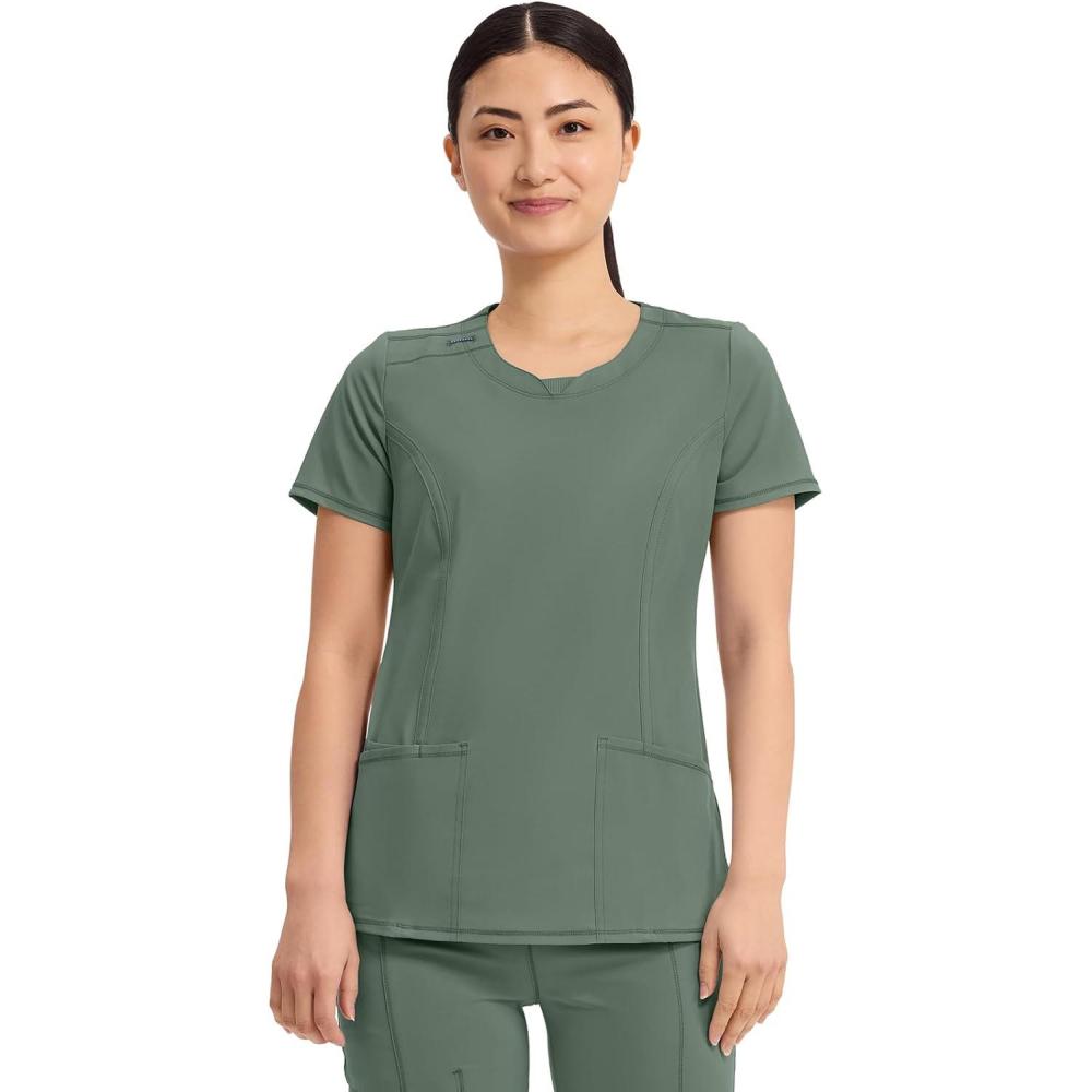 imageCherokee Womens Infinity Crew Neck Scrubs ShirtOlive