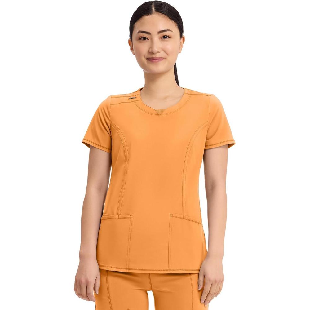 imageCherokee Womens Infinity Crew Neck Scrubs ShirtOrange Sunrise