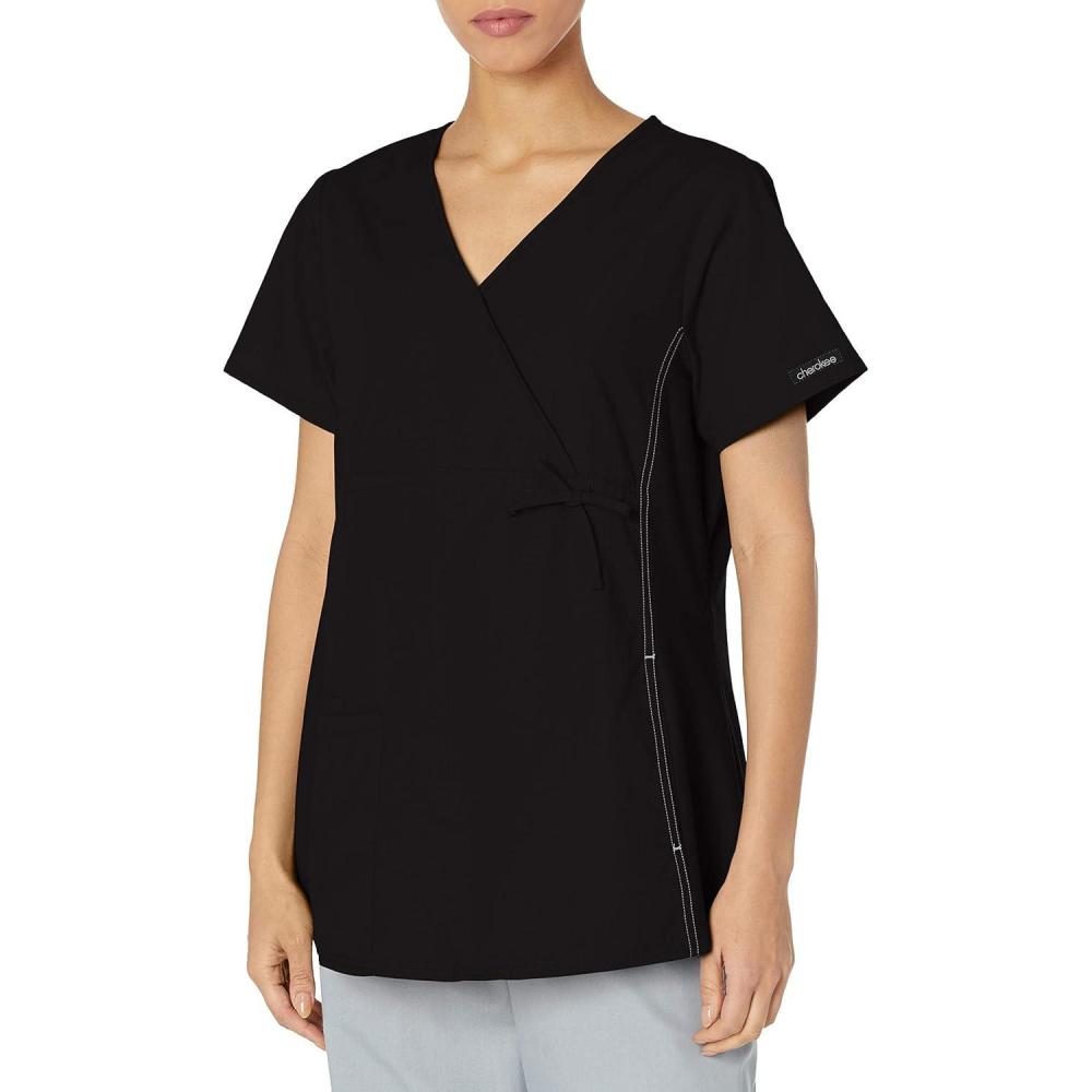 imageCherokee Womens Maternity Mock Wrap Knit Panel TopBlack