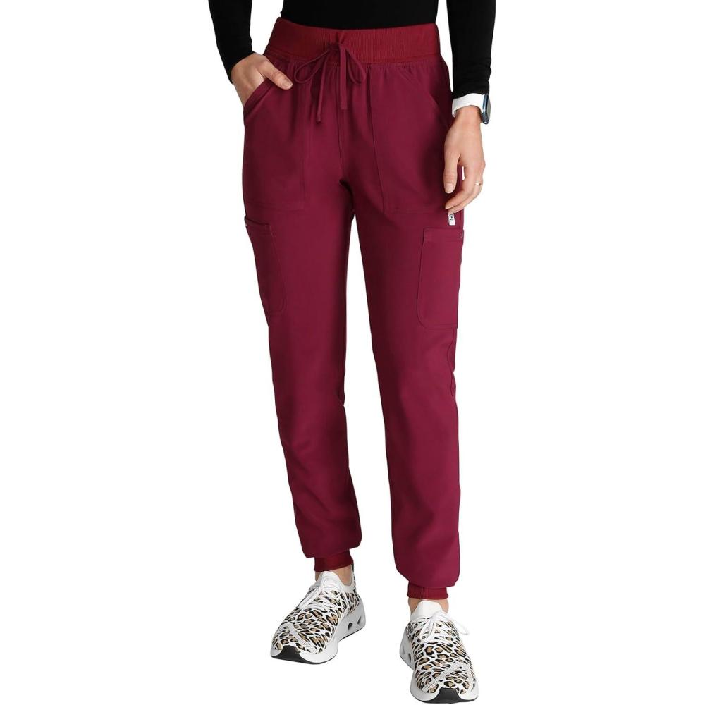 imageCherokee Womens Scrub Jogger Pants Natural Rise with 4 Pockets and Drawstring Waistband  CK249AWine