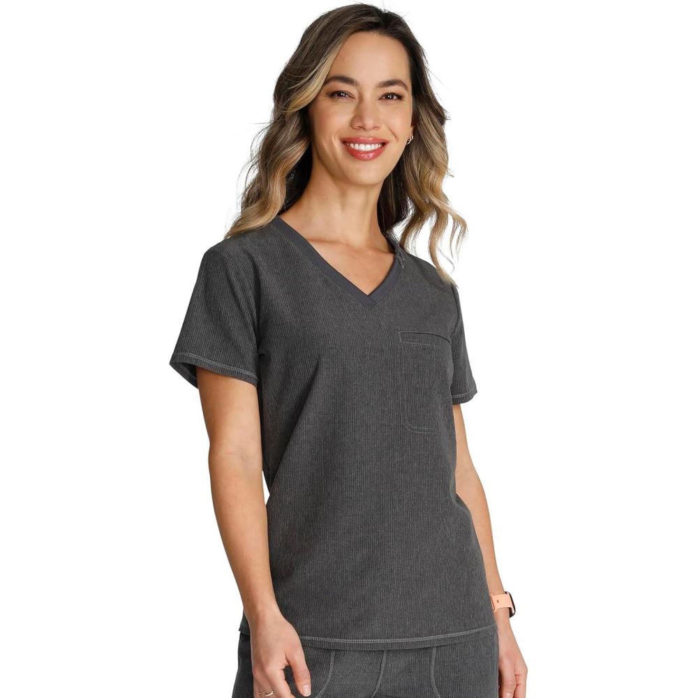 imageCherokee Womens Scrub Top Tuckable Contemporary Fit with 1 Pocket CK748APewter