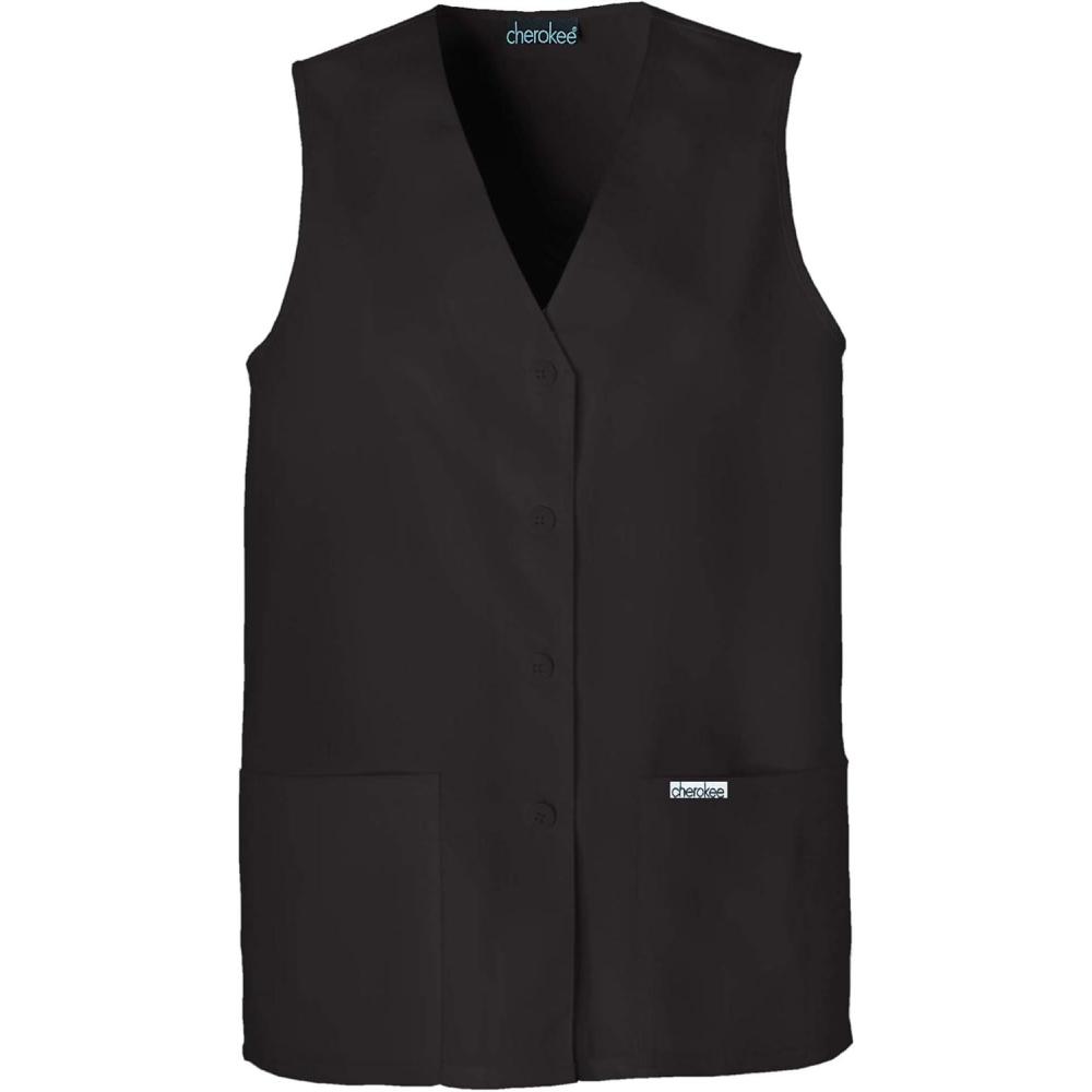 imageCherokee Womens Scrub Vest Coat Modern Vest with Button Front amp 2 Pockets 1602Black