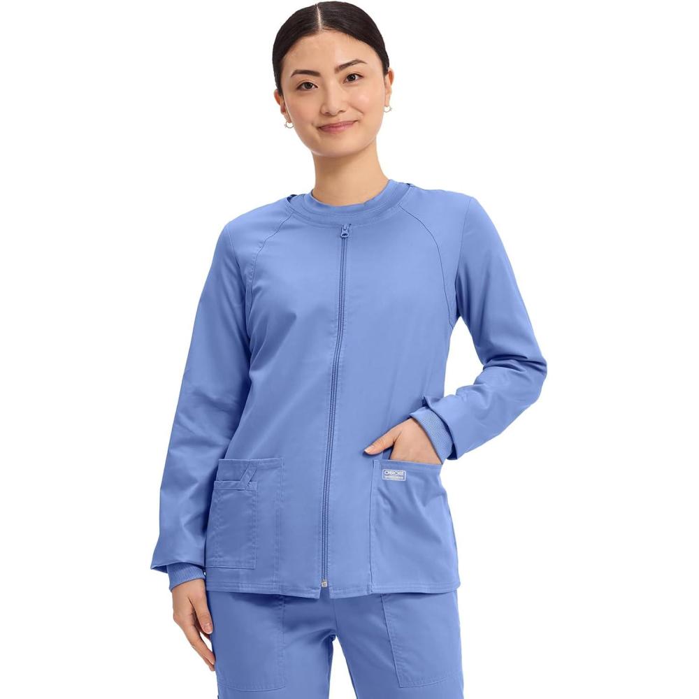 imageCherokee Zip Front Scrub Jackets for Women 3 Pockets 2Way Stretch Soft BreathableBrushed Twill 4315Ciel