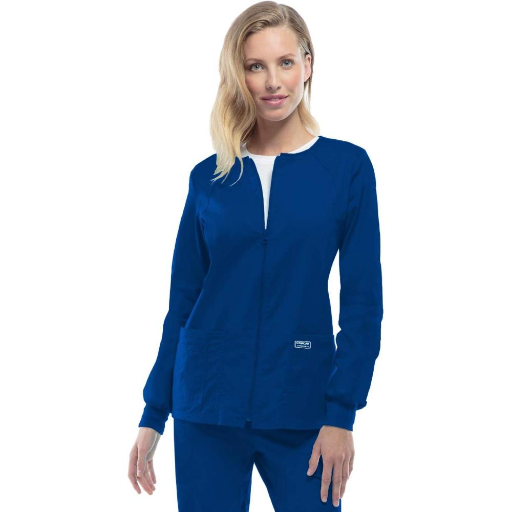 imageCherokee Zip Front Scrub Jackets for Women 3 Pockets 2Way Stretch Soft BreathableBrushed Twill 4315Galaxy Blue