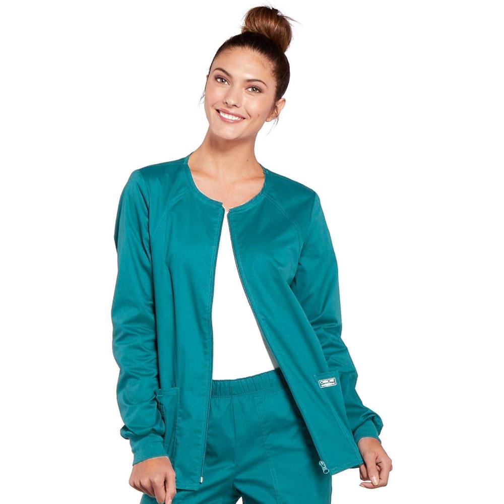 imageCherokee Zip Front Scrub Jackets for Women 3 Pockets 2Way Stretch Soft BreathableBrushed Twill 4315Teal Blue