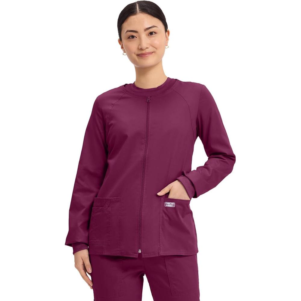 imageCherokee Zip Front Scrub Jackets for Women 3 Pockets 2Way Stretch Soft BreathableBrushed Twill 4315Wine