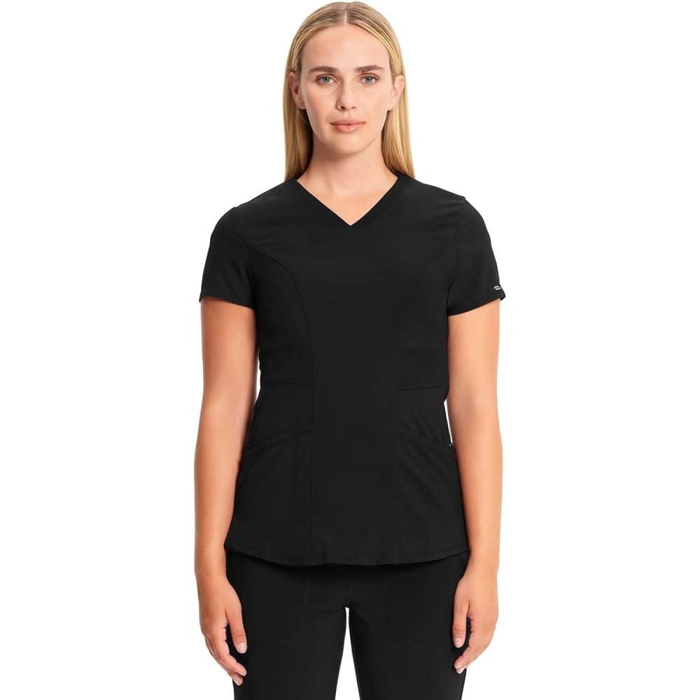 imageInfinity Cherokee VNeck Womens Nurse Scrub Top 4Way Stretch Superior Performance and Comfort CK623ABlack