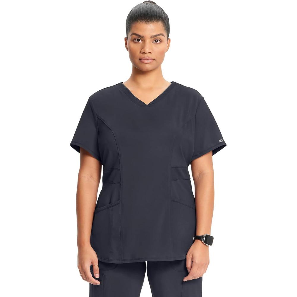 imageInfinity Cherokee VNeck Womens Nurse Scrub Top 4Way Stretch Superior Performance and Comfort CK623APewter