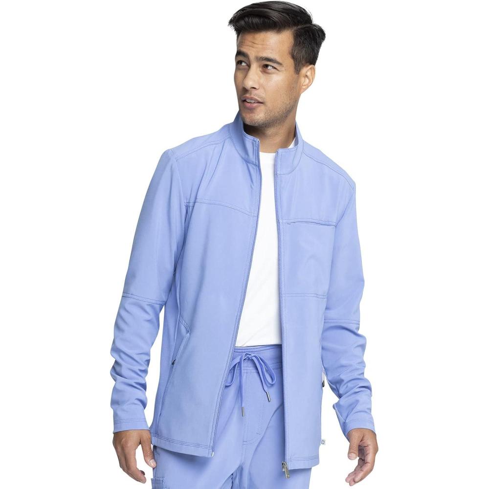 imageInfinity Mens Zip Front Jacket Modern Fit RibKnit Panels with 3 Pockets and Knit Sleeve Panel CK332ACiel