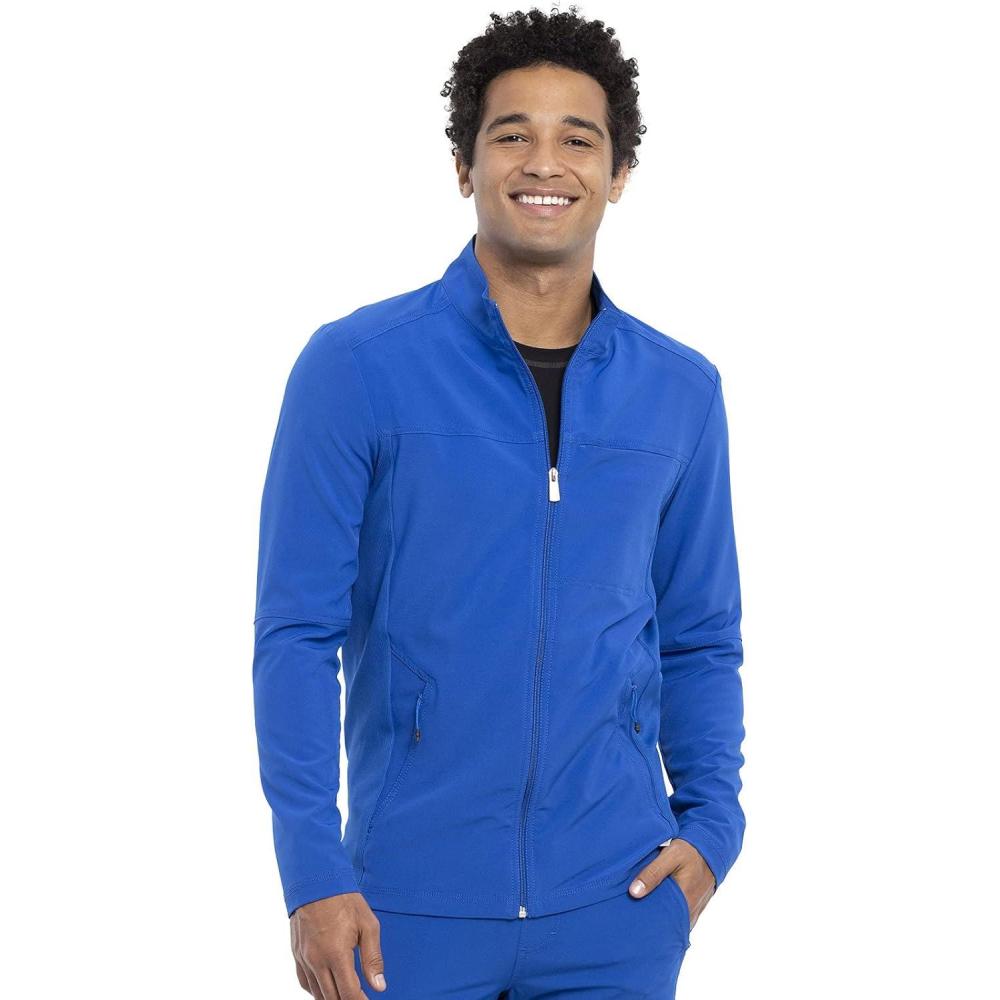 imageInfinity Mens Zip Front Jacket Modern Fit RibKnit Panels with 3 Pockets and Knit Sleeve Panel CK332ARoyal