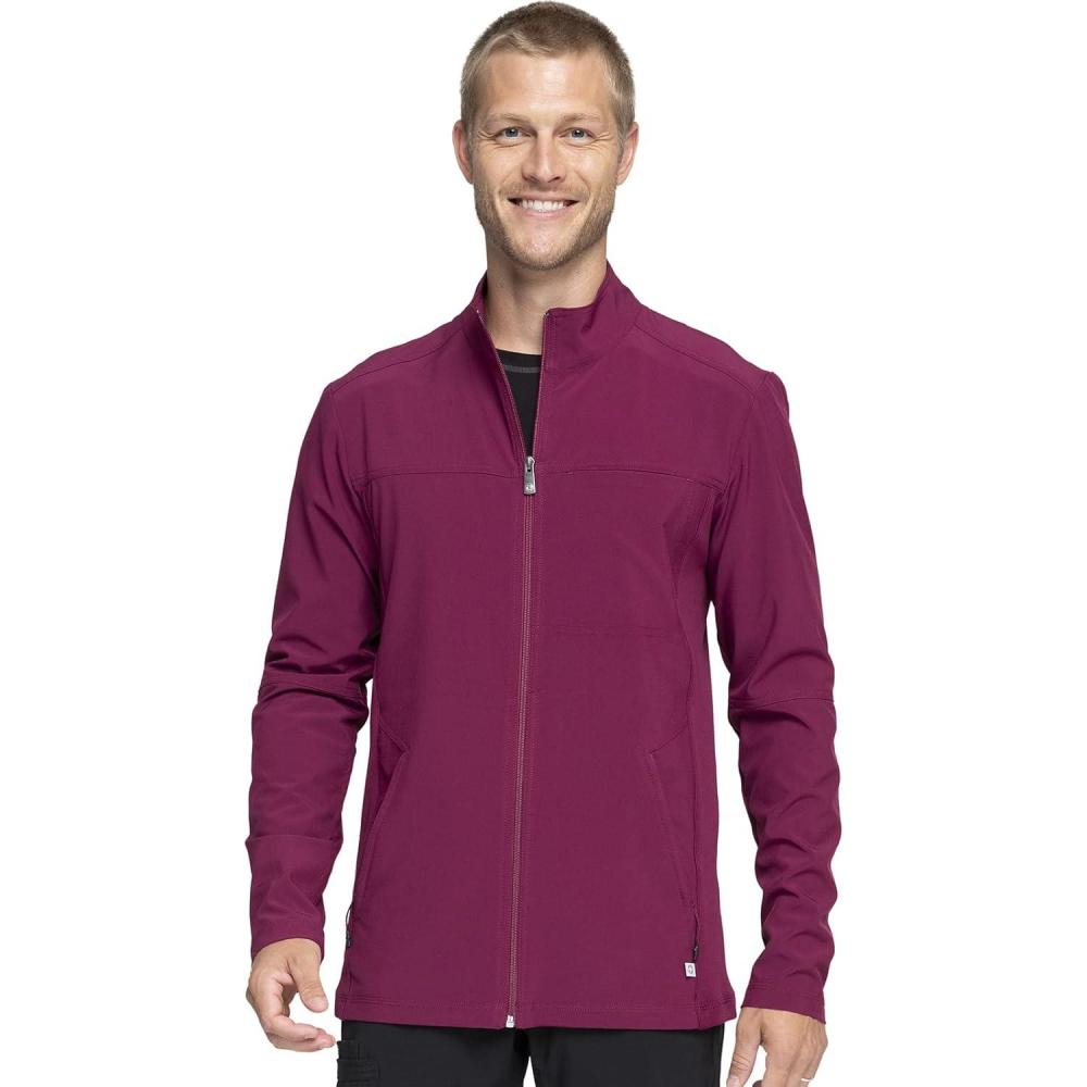 imageInfinity Mens Zip Front Jacket Modern Fit RibKnit Panels with 3 Pockets and Knit Sleeve Panel CK332AWine