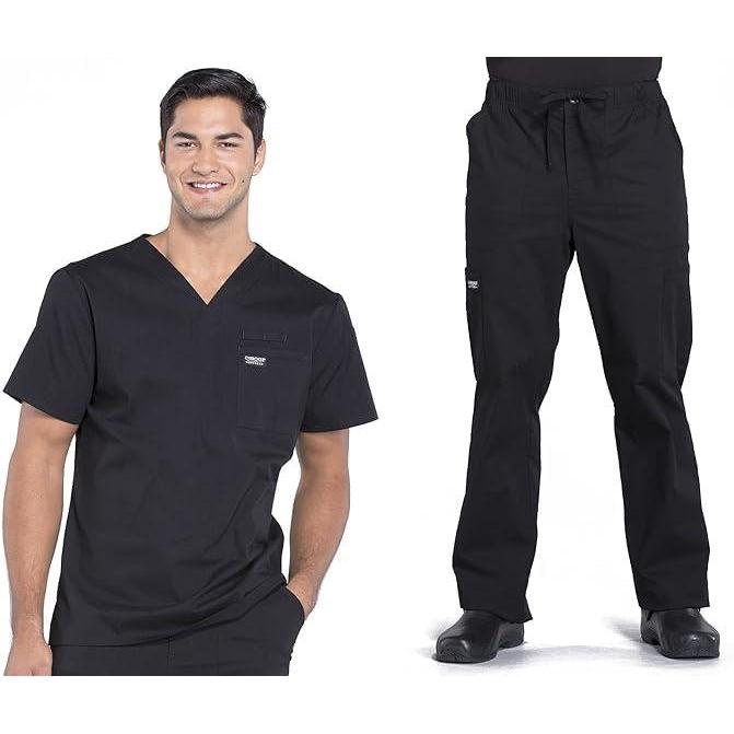 imageMen Scrubs Set Workwear Professionals WW675 Tuckable VNeck Top amp WW190 Tapered Leg Fly Front Cargo Pant Black M TopL Pant