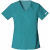 Cherokee Flexibles Women Scrubs Top V-Neck Knit Panel 2968(Teal Blue)