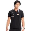 Cherokee Infinity Mens Partial Zip V-Neck Scrub Top, Rib-Knit Panels, 2 Zip Pockets, 1 Welt Pocket PROTX2 Fabric- IN702A(Black)